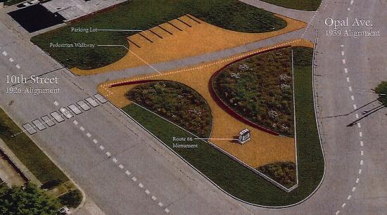 The image above depicts an artist’s rendering of the proposed new location of a Rt. 66 monument at the “The Triangle” located where 10th Street and Opal Avenue converge. Below is a photo of what the present-day location looks like. CDN | Courtesy ph The image above depicts an artist’s rendering of the proposed new location of a Rt. 66 monument at the “The Triangle” located where 10th Street and Opal Avenue converge. Below is a photo of what the present-day location looks like. CDN | Courtesy ph