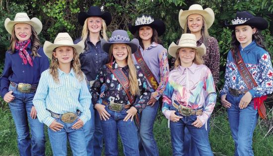 Clinton 2026 Rodeo Royalty candidates are front, from left, Emma Shannon; 2025 Sweetheart Emma Townsley; and Emma McIntosh; back, Brinkley Miller; Chloe Morris; 2025 Queen Tailee Finnell; Ally Townsley; and 2025 Princess Victoria Weil. CDN | Courtesy phot