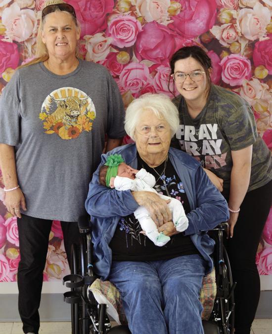 Four generations of family gather for a Mother’s Day tea party Thursday at River Valley Skilled Nursing &amp; Therapy. From left are Lelia Gray, Wanda Gage, Morgan Cox, and baby Tennery Cox. CDN | Christian Jacobsen