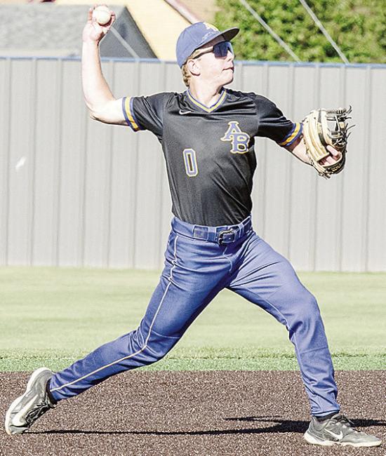Arapaho-Butler’s Jiles Southall hurls the ball to first base for the out during the Indians’ Class A State Baseball Tournament quarterfinal game against Wright City in Shawnee. CDN | Sam Goodwyn