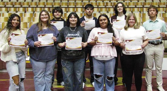 Seniors honored for being top 10% in their class include, front, from left, Alyvia Williams, Abigail Williams, Grace Rivas, Vallery Desantiago and Lyssa Day; back Rogelio Soto, Mason McAtee, Jackson McCullough and Vincent Jones.