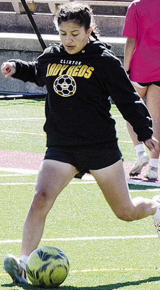 Savanah Martinez goes to kick the ball during practice in the Tornado Bowl. CDN | Sam Goodwyn
