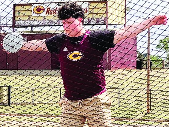 Clinton’s Layne Spitz competes in the discus event during the Kay Crenshaw Invitational Track Meet Saturday at the high school. CDN | Courtesy photo