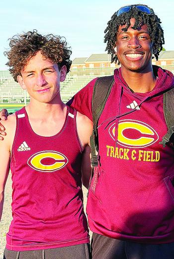 Clinton’s Bentlee Hernandez, left, and Atticus Thompson smile after competing Tuesday at Oklahoma Baptist University. CDN | Courtesy photo
