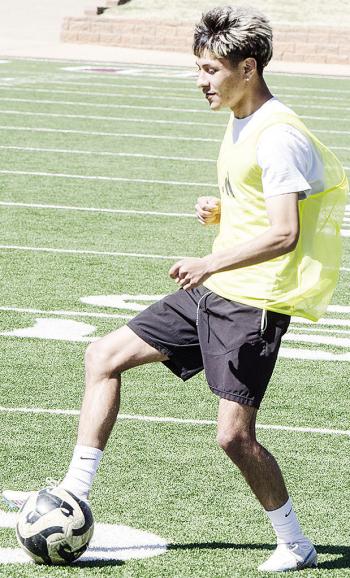 Clinton’s Brandon Rodriguez-Esclalante controls the ball in a drill during soccer practice at the Tornado Bowl. CDN | Sam Goodwyn