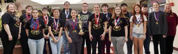 The Clinton High School Science Olympiad team recently won a regional title and will compete Saturday at the University of Central Oklahoma for the state tournament. Pictured front, from left, are Victoria Nemtan, Jolina Zhao, Idalia Pelayo, Paisley Ruyle