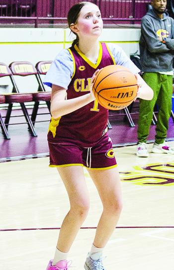 Clinton’s Destiny Krewall squares up to shoot the ball during practice in the Tornado Dome. CDN |Sam Goodwyn
